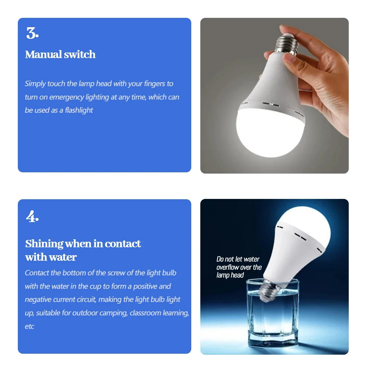 LED Rechargeable Bulb Light E27 7W 1500mAh Emergency Bulb 220V 110V for Home Power Outdoor Camping Failure Porch Garden Lamp