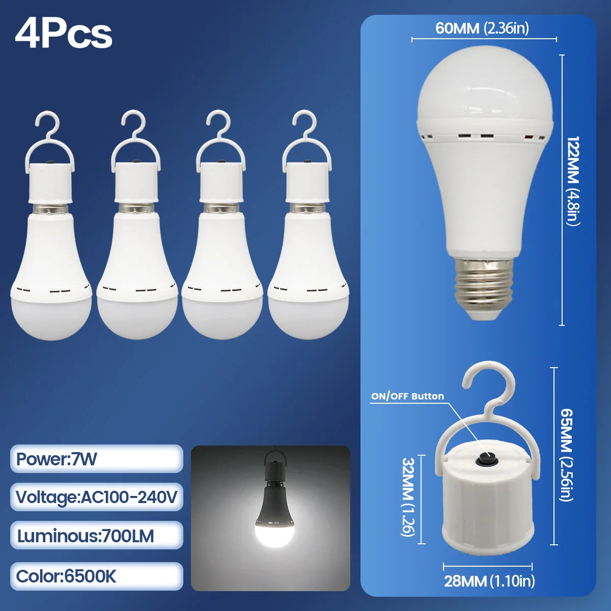 LED Rechargeable Bulb Light E27 7W 1500mAh Emergency Bulb 220V 110V for Home Power Outdoor Camping Failure Porch Garden Lamp