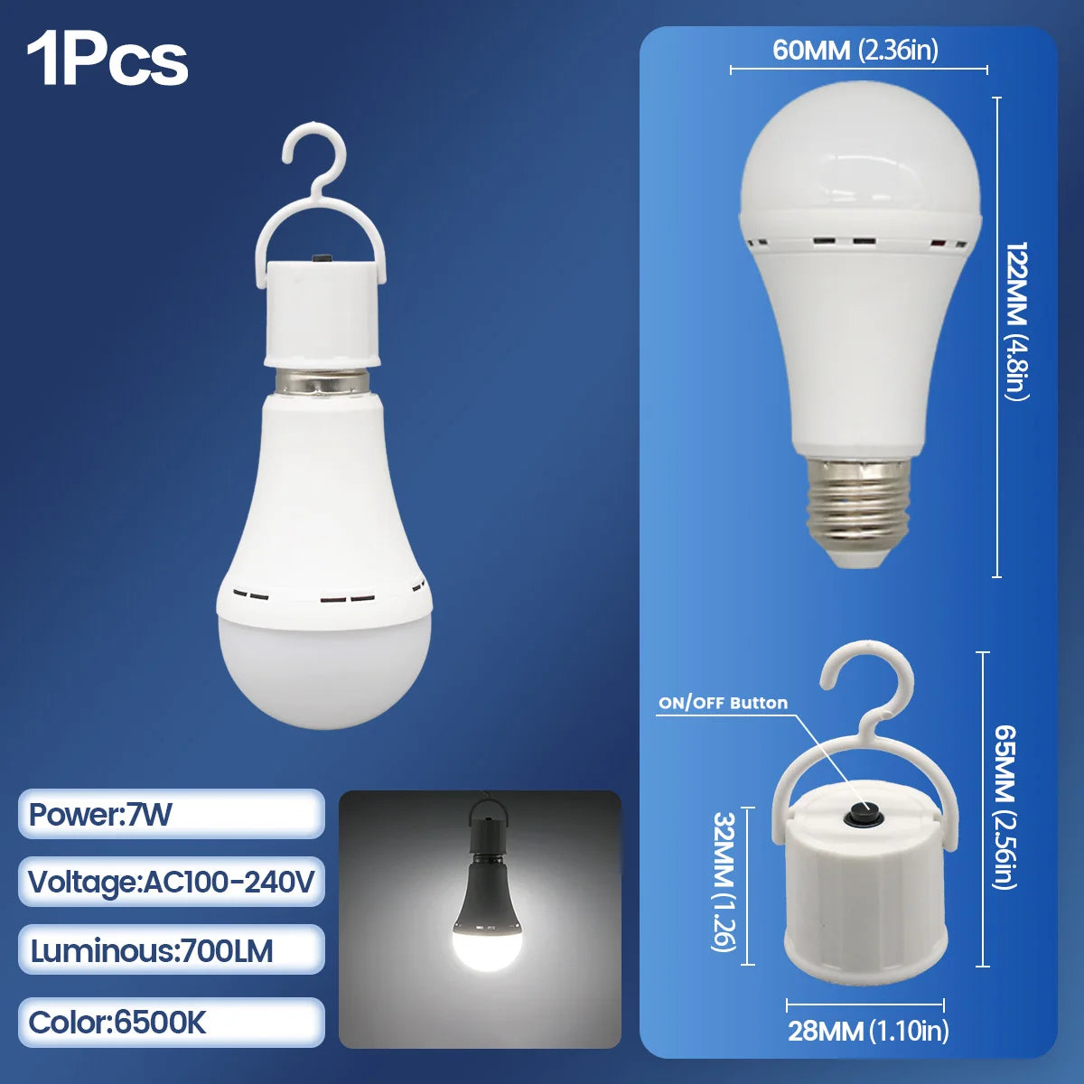 LED Rechargeable Bulb Light E27 7W 1500mAh Emergency Bulb 220V 110V for Home Power Outdoor Camping Failure Porch Garden Lamp