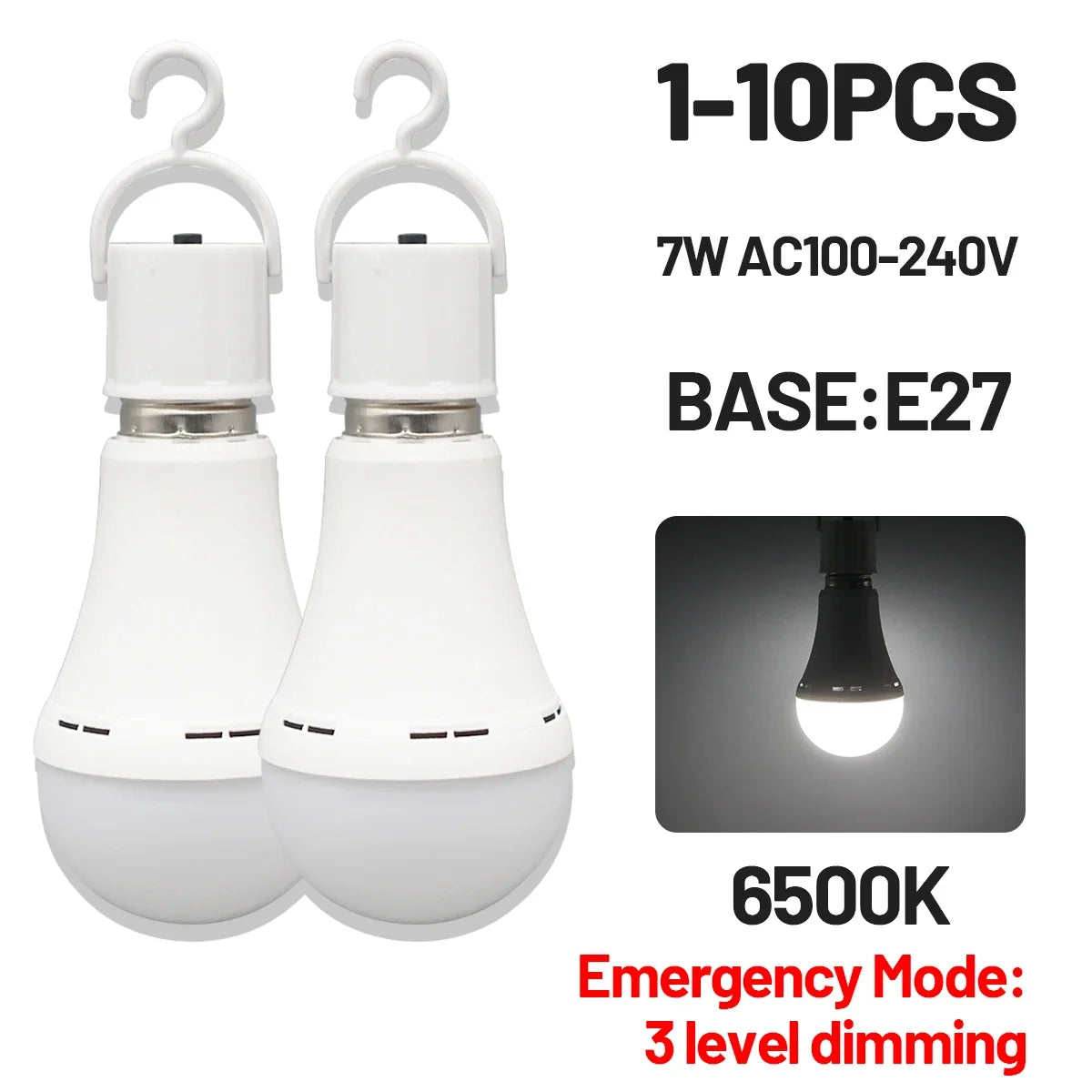 LED Rechargeable Bulb Light E27 7W 1500mAh Emergency Bulb 220V 110V for Home Power Outdoor Camping Failure Porch Garden Lamp