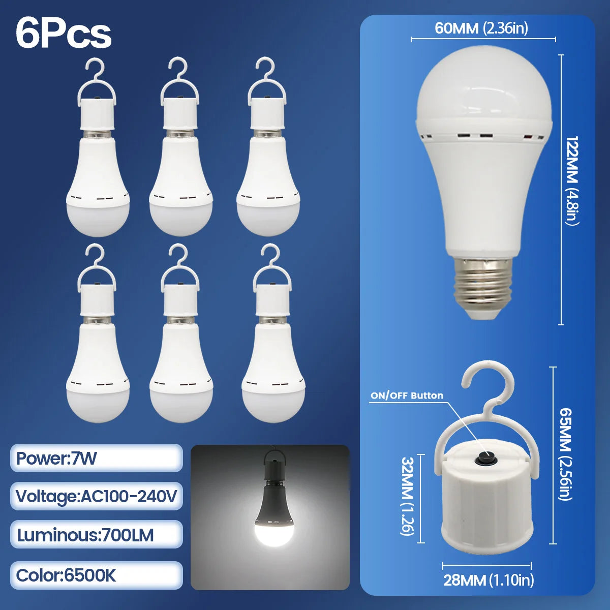 LED Rechargeable Bulb Light E27 7W 1500mAh Emergency Bulb 220V 110V for Home Power Outdoor Camping Failure Porch Garden Lamp